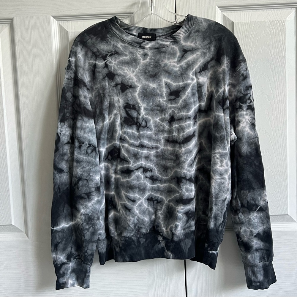 Monrow Black & Gray Tie-Dye Crewneck Sweater